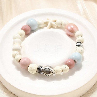 Porcelain Beads & Synthetic Howlite Beads Stretch Bracelets for Women BJEW-D307-02A-1