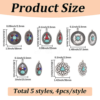 20Pcs 5 Styles Retro Alloy Pendants TIBEP-SC0003-58-1