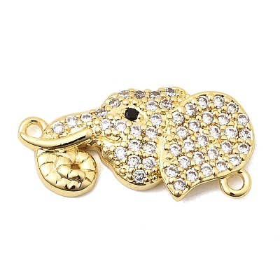 Brass Micro Pave Clear and Black Cubic Zirconia Elephant Connector Charms KK-A296-44A-G-1