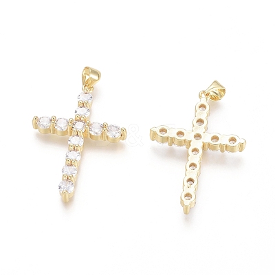 Brass Micro Pave Clear Cubic Zirconia Pendants ZIRC-G152-18A-G-1