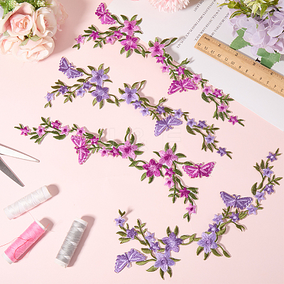 2 Pairs 2 Colors Flower Polyester Embroidery Cloth Sew on Appliques PATC-GF0001-59A-1