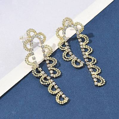 Brass Rhinestones Stud Earrings AJEW-D307-01G-1