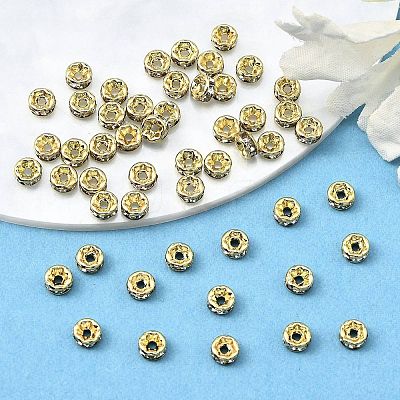 Rack Plating Brass Crystal Rhinestone Rondelle Space Beads RB-D303-G-1