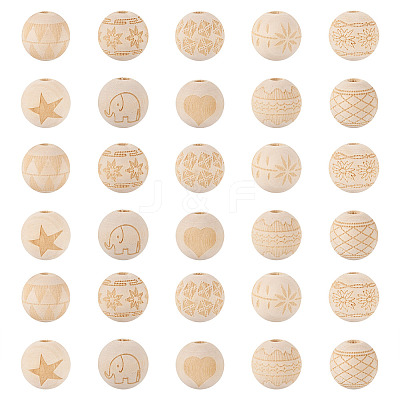 100Pcs 10 Style Unfinished Natural Wood European Beads WOOD-TA0001-55-1