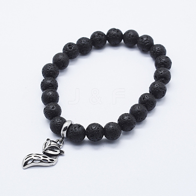 Natural Lava Rock Stretch Charm Bracelets BJEW-E318-01-1