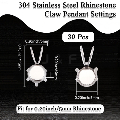 30Pcs 304 Stainless Steel Rhinestone Claw Pendant Settings STAS-BBC0008-35-1
