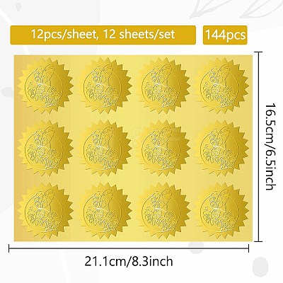 12 Sheets Self Adhesive Gold Foil Embossed Stickers DIY-WH0451-048-1