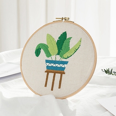 Banana Leaf Pattern DIY Embroidery Beginner Kit DIY-P077-021-1