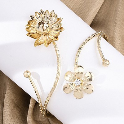 Lotus Alloy Arm Cuff Bangles for Girl Women AJEW-A063-01D-G-1