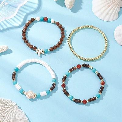 4Pcs 4 Styles Natural & Synthetic Gemstone & Wood Beaded Stretch Bracelets for Women Men BJEW-JB11562-1