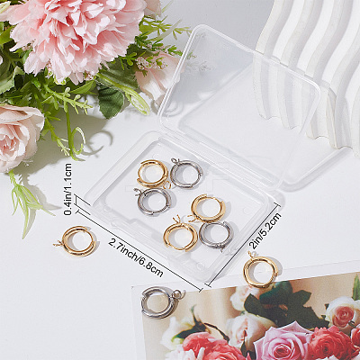 12Pcs 2 Colors 201 Stainless Steel Huggie Hoop Earring Findings STAS-SC0004-68-1