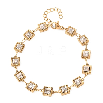 304 Stainless Steel Pave Glass Link Chains Bracelets for Women BJEW-G780-04G-1