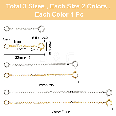 6Pcs 6 Style 925 Sterling Silver Chain Extender FIND-SC0001-62-1