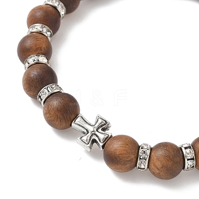 Natural Sandalwood Round Beadeed Stretch Bracelets Sets for Men Women BJEW-JB12355-02-1