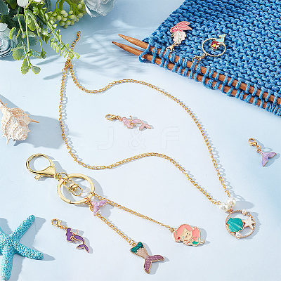 Mermaid Theme Pendant Crochet Lobster Clasp Charms HJEW-AB00402-1