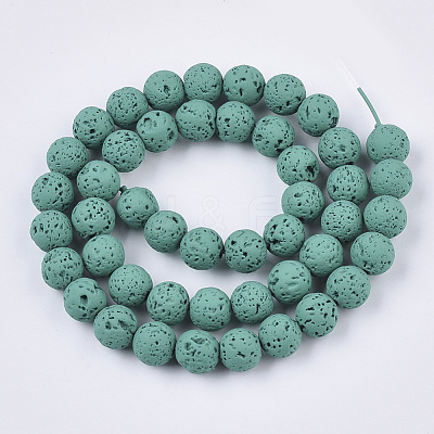 Spray Painted Natural Lava Rock Beads Strands G-N0324-C-03-1
