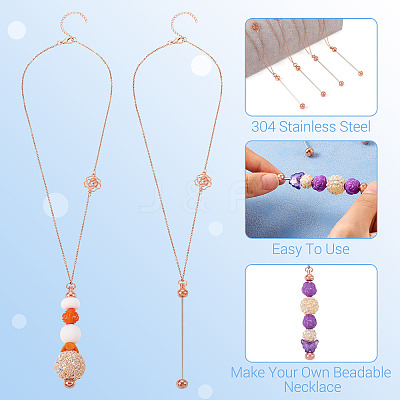 304 Stainless Steel Rose Flower Chain Necklaces NJEW-TAC0021-1