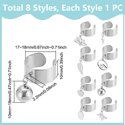 8Pcs 304 Stainless Steel Cuff Rings RJEW-UN00038-1