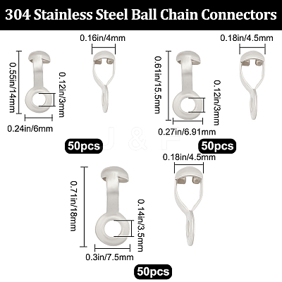 150Pcs 3 Style 304 Stainless Steel Ball Chain Connectors STAS-BBC0002-64-1