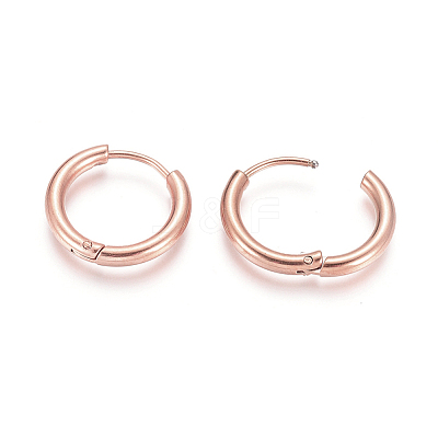 Ion Plating(IP) 304 Stainless Steel Huggie Hoop Earrings EJEW-F111B-17mm-RG-1