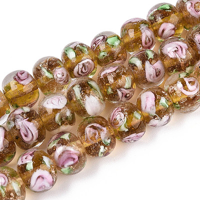 Handmade Lampwork Inner Flower Rondelle Beads Strands LAMP-T022-24C-1