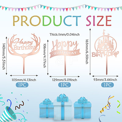 3Pcs 3 Styles Acrylic Cake Toppers FIND-TA0010-38A-1