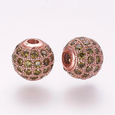 Brass Micro Pave Cubic Zirconia Beads ZIRC-F054-15RG-02-1