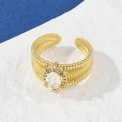 Brass Micro Pave Cubic Zirconia Open Cuff Rings for Women RJEW-U059-01G-02-1