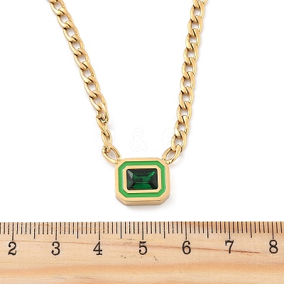 304 Stainless Steel Rhinestone Rectangle Pendant Double Layer Necklaces for Women NJEW-Z070-01G-02-1