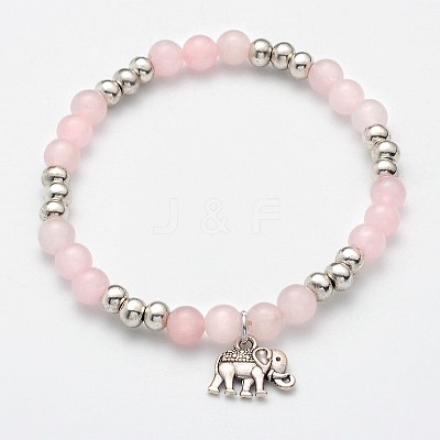 Natural Mixed Stone Beaded Elephant Charm Stretch Bracelets BJEW-JB01974-1