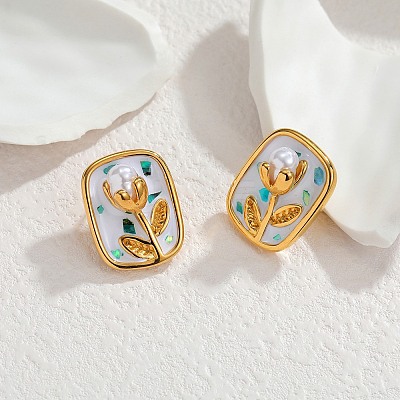 304 Stainless Steel Stud Earrings for Women EJEW-A164-04A-G-1