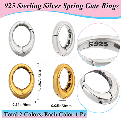 2Pcs 925 Sterling Silver Spring Gate Rings STER-BBC0006-41A-1