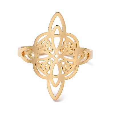 304 Stainless Steel Witch Knot Open Cuff Rings for Women X-AJEW-U005-01G-1