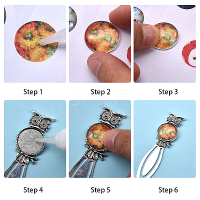 Tibetan Style Bookmark Cabochon Settings and Transparent Oval Glass Cabochons TIBE-SC0001-05-1