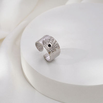 304 Stainless Steel Rhinestone Cuff Open Rings for Women CV9797-2-1