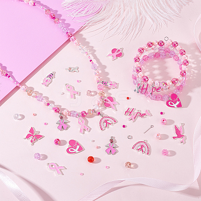 Breast Cancer Pink Awareness Themed DIY Beads & Pendants Jewelry Making Finding Kits DIY-PH0029-48B-1