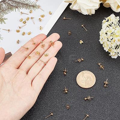 30Pcs Brass Stud Earring Findings and 30Pcs Earring Backs Sets KK-AR0001-91G-NR-1
