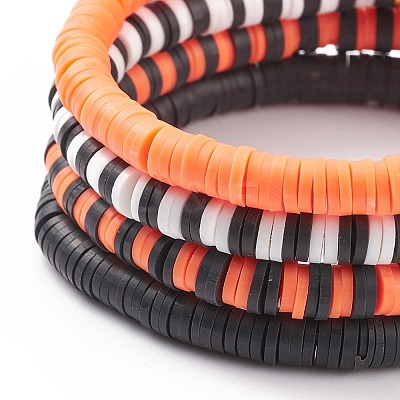 4Pcs 4 Style Polymer Clay Heishi Surfer Stretch Bracelets Set with Word Spooky Boo Acrylic Beads BJEW-TA00127-1