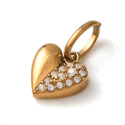 304 Stainless Steel Micro Pave Clear Cubic Zirconia Charms CU-CBA703A-04G-02-1