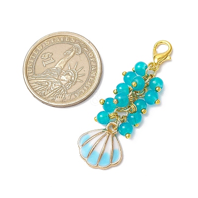 Shell Shape Alloy Enamel & Round Glass Bead Pendant Decorations HJEW-JM03248-1