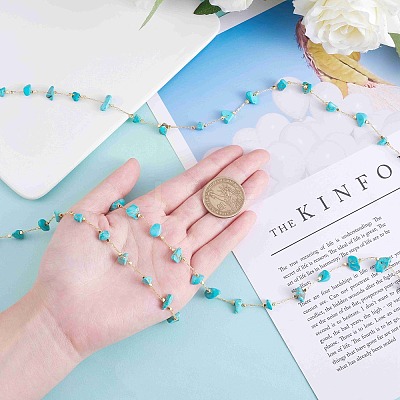 Synthetic Turquoise Chips Beaded Chains CHC-SZ0001-62K-1