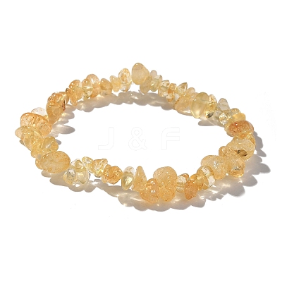 Chips Natural Citrine Beaded Stretch Bracelets X-BJEW-JB01826-08-1