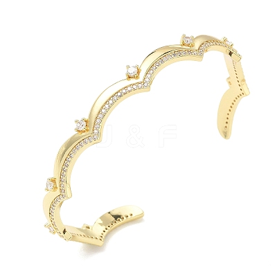 Brass Micro Pave Clear Cubic Zirconia Cuff Bangles for Women BJEW-A172-04G-1