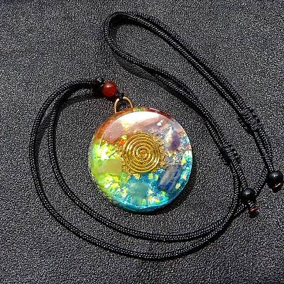 Mixed Stone with Vortex Resin Pendant Necklace with Polyester Cord CHAK-PW0001-014-1