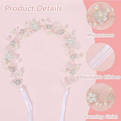 Polyester with Plastic Pearl and Acrylic Flower Hairband for Bride Wedding Bridal Veil Hair Accessories Hair Vine OHAR-WH20010-04S-1