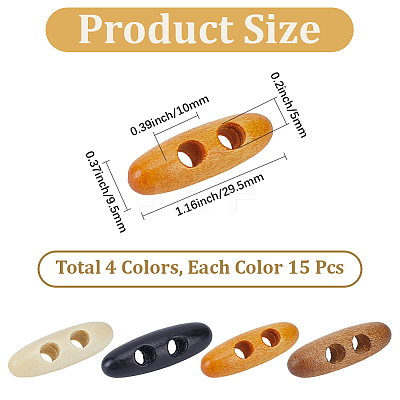 60Pcs 4 Colors 2-Hole Wood Buttons BUTT-GF0004-25B-1