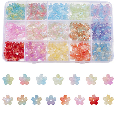 300Pcs 15 Colors Glass Bead Caps GLAA-GO0001-26-1