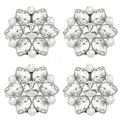 4Pcs Flower Alloy with Glass Rhinestone Shoe Buckle Clips AJEW-FG0003-64D-1