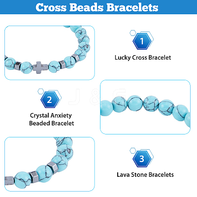9Pcs 9 Style Natural & Synthetic Mixed Stone & Synthetic Hematite Cross Beaded Stretch Bracelets Set BJEW-FI0001-49-1