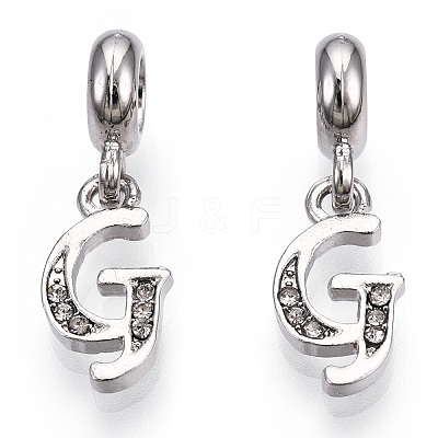 Platinum Rack Plating Alloy Rhinestone European Dangle Charms PALLOY-T048-36P-G-1